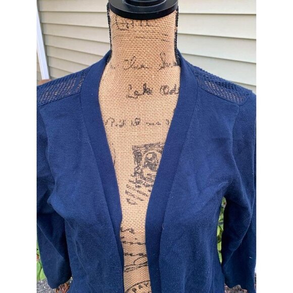 ๐ 2/$20 ๐ Navy Blue Pierced Back Open Front Cardigan Small - Picture 2 of 3
